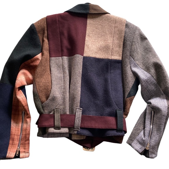 80s VTG Compagnie Wool Bomber Jacket mixed fabric’s Asymmetrical Sz S - Picture 3 of 8